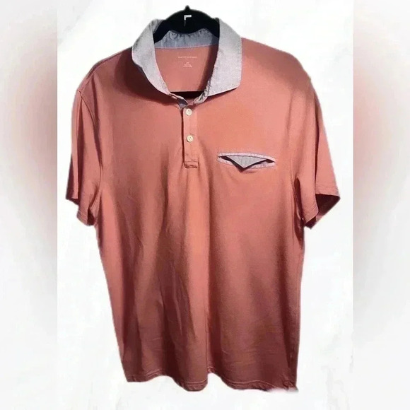 Saks Fifth Avenue Ash Rose  denim polo short sleeve shirt L - Picture 2 of 5